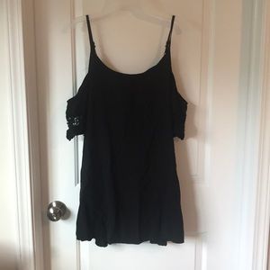 Peek-a-boo shoulder black blouse